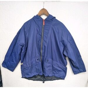 Y2K Totes Heavy Duty Blue Waterproof PVC Rain‎ Jacket Double Pocket XL